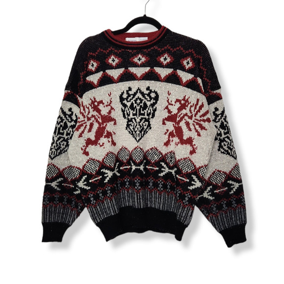 Vintage Lion Crest 90s 80s Robert Bruce Crewneck Sweater Grandpa VTG GPA - Picture 1 of 5